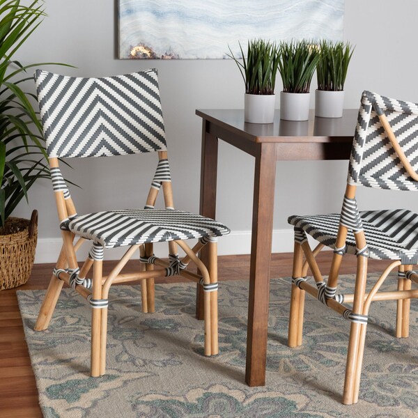 Baxton Studio Shai Modern French Grey and White Weaving and Natural Rattan Bistro Chair 225-13112-ZORO - main